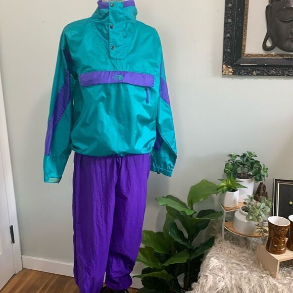 Vintage The North Face Nylon Coated With Acrylic Teal/Purple Tracksuit Sz Small - Picture 1 of 17